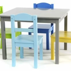 Deals 😍 Tot Tutors Kids Wood Table & 4 Chairs Set, Elements - Grey/Multi 🧨