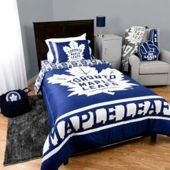 Discount 🤩 NHL Toronto Maple Leafs 4 Piece Twin Bedding Set With Reversible Comforter, Fitted Sheet, Flat Sheet And Pillowcase By Nemcor 🔥