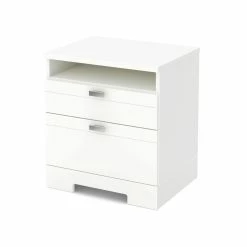 Flash Sale 🛒 South Shore Reevo Nightstand With Drawers And Cord Catcher- Pure White ✔️
