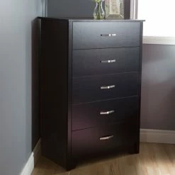 Outlet ✔️ South Shore Fusion 5-Drawer Chest- Pure Black 🥰