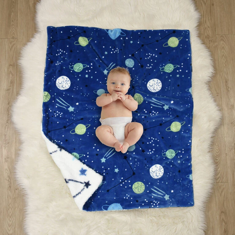 Cheapest π Baby's First By Nemcor Reversible Ultimate Sherpa Baby Blanket, Space π - Image 4