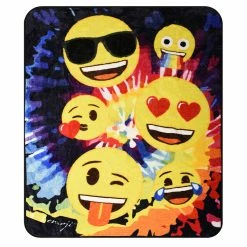 Best Sale 🔥 Nemcor Emoji Tie Dye Kids Fleece Throw Blanket (50x60") 👍